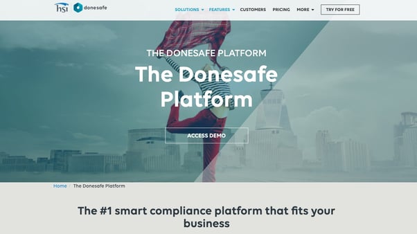 donesafe compliance platform landing page overview - smart compliance platform that fits your business