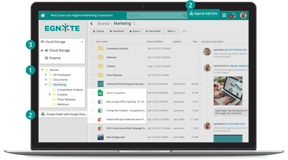 egnyte app overview dashboard in laptop presentation