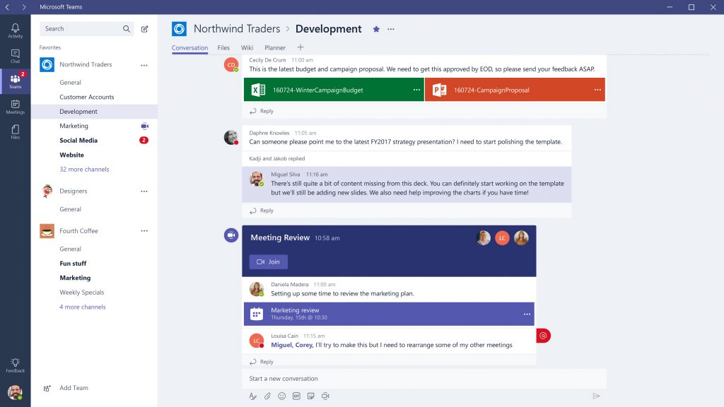 microsoft teams app chat screenshot with avatars