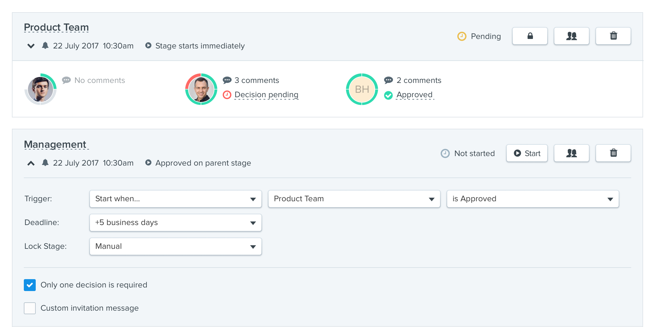 Product team notifications management feature in proof settings