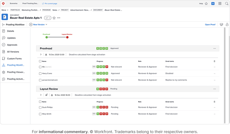 workfront proof app user view of stages of proof
