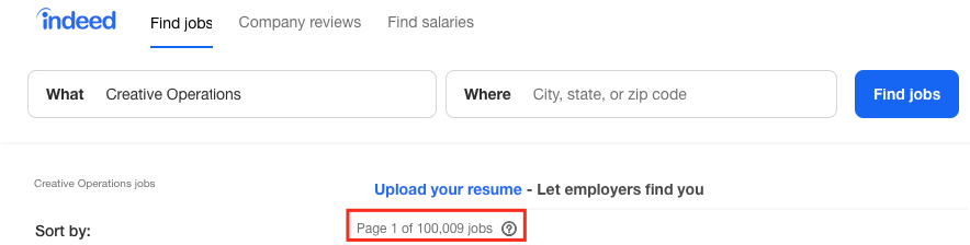 Indeed.com search bar for jobs offers with Find Jobs button