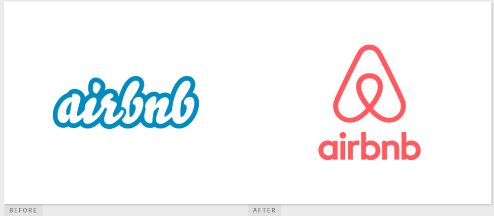 Airbnb logos side by side - before and after blue and red