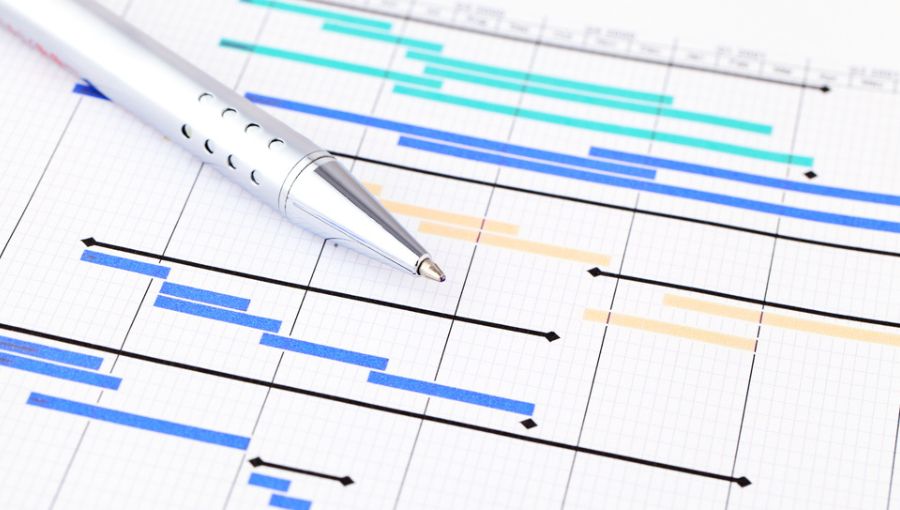 Design project management - 15 steps to success in 2021 - pen on a timelines chart