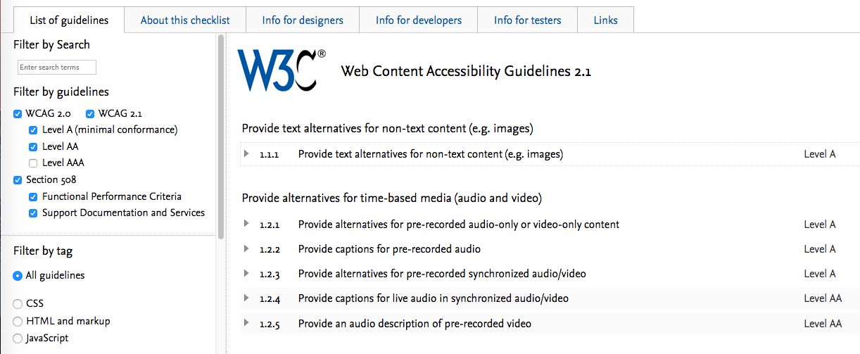 Accessibility Checklist for Designers, Developers and Testers: Elsevier's User Centered Design W3C