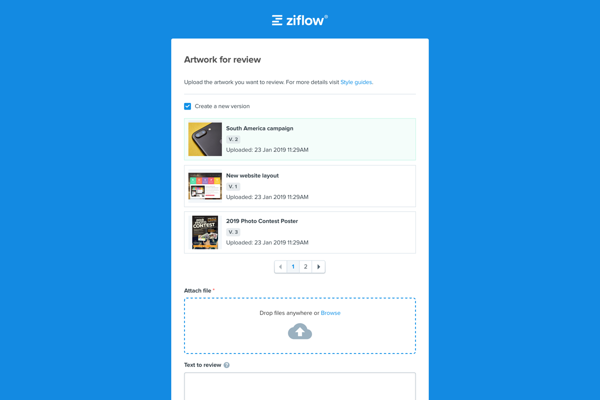 Intake forms of Ziflow's online proofing collaboration platform