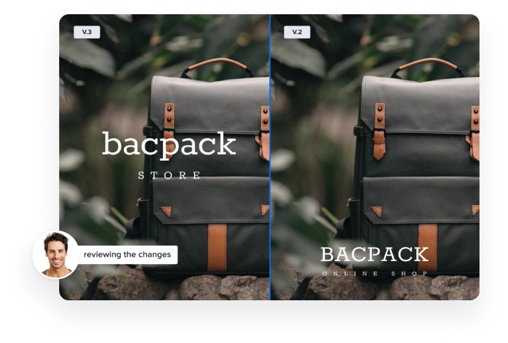 Version comparison of creative promotional assets of retail backpack store