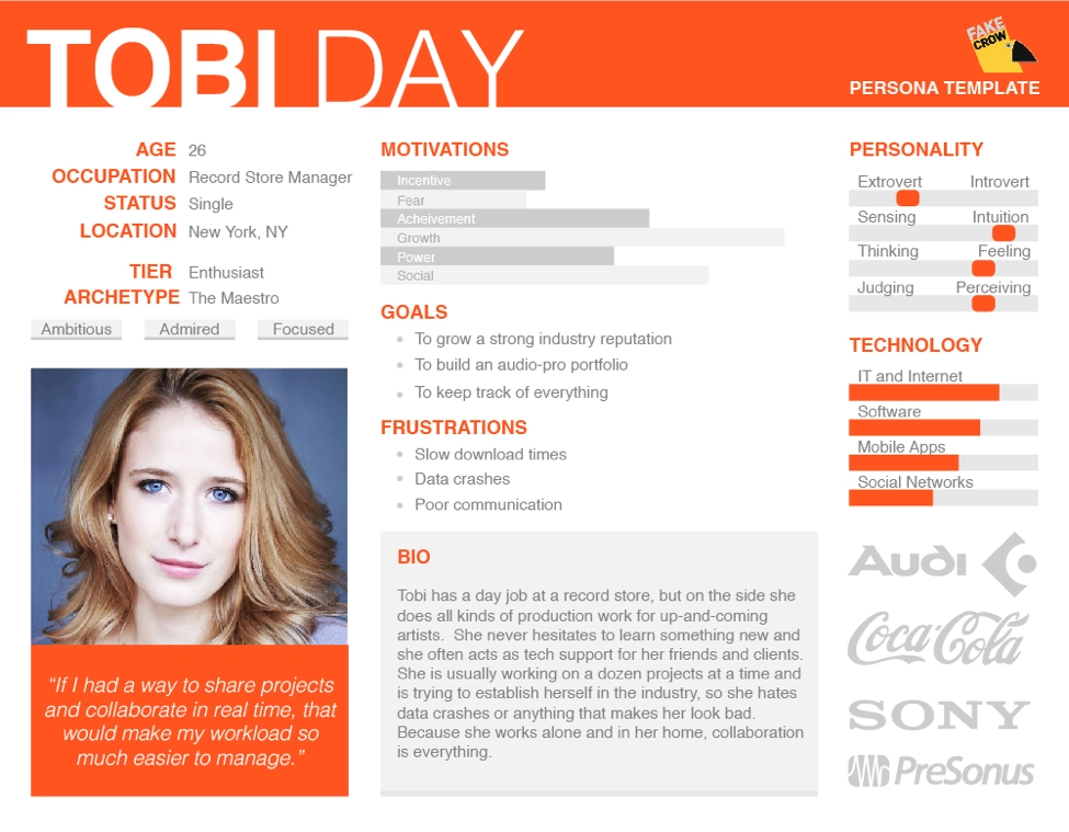 Tobi day persona template statistics with woman picture