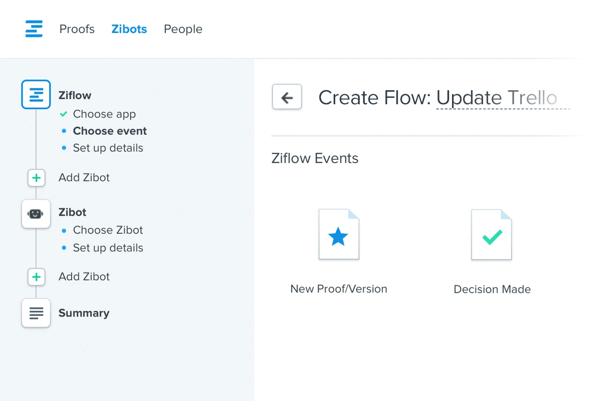 Zibot Triggers allows to create new flows in collaborative online creative proofing process