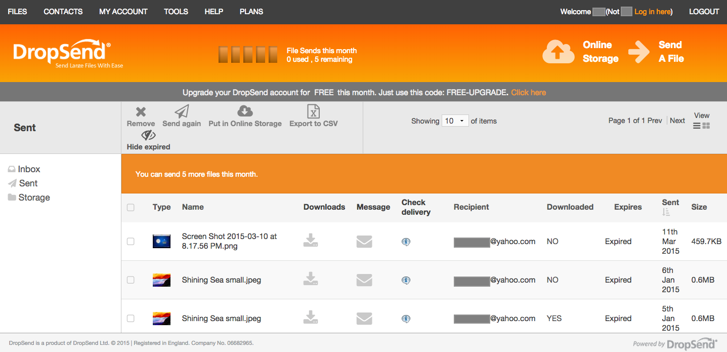dropsend app dashboard overview screenshot orange inbox