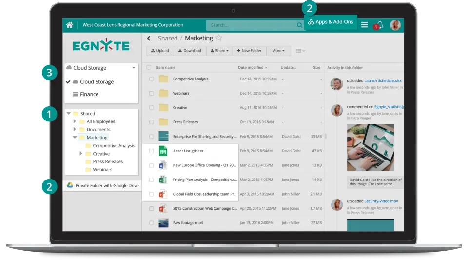 egnyte app overview dashboard in laptop presentation