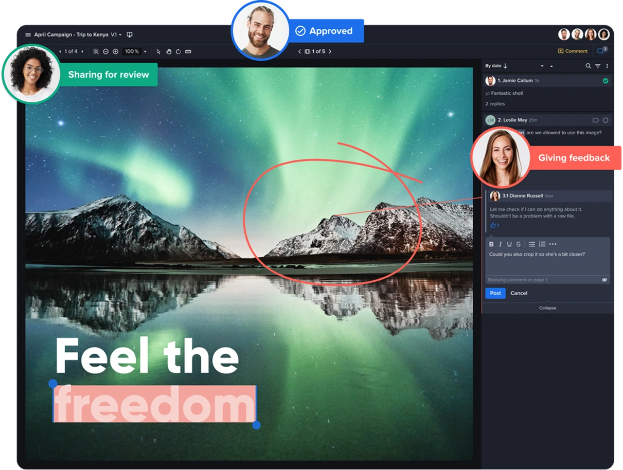Ziflow online proofing app dashboard with avatars