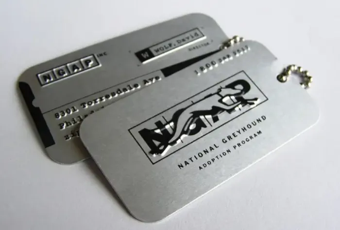 Business cards in form of dog tags