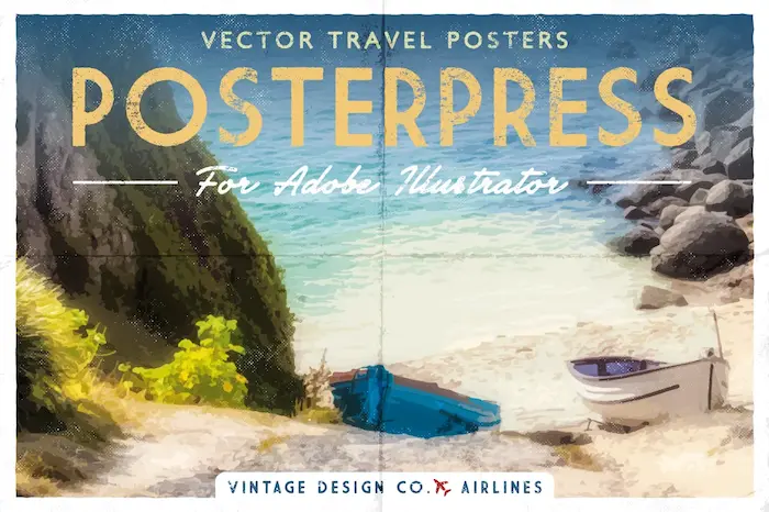 Posterpress vector travel posters - Crafted plugin for Illustrator by Ian Barnard