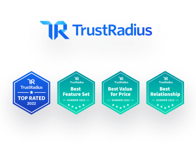 trustradius badges - top rated, best feature set, best value for price, best relationship