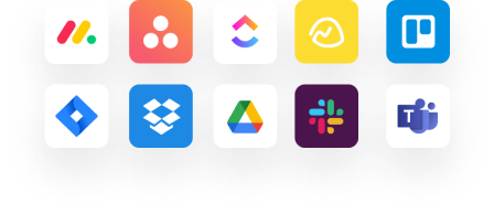 various apps icons that integrate with Ziflow - clickup, monday.com, teams, google, trello