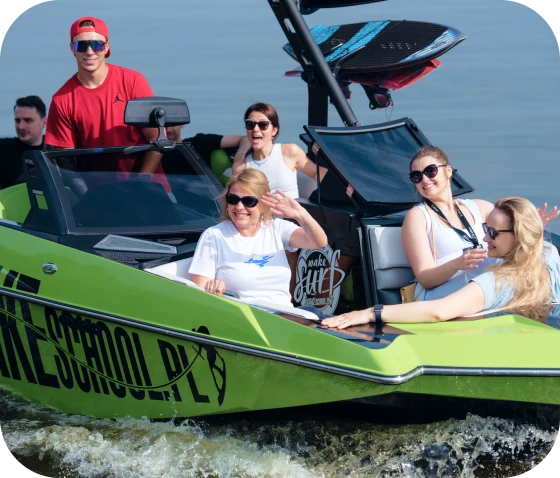 ziflow employees on a sports boat